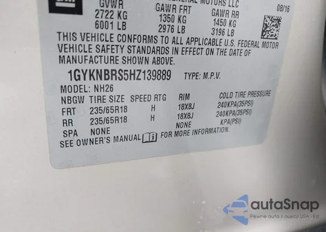 2017 Cadillac Xt5 Luxury from USA, damaged, VIN 1GYKNBRS5HZ139889